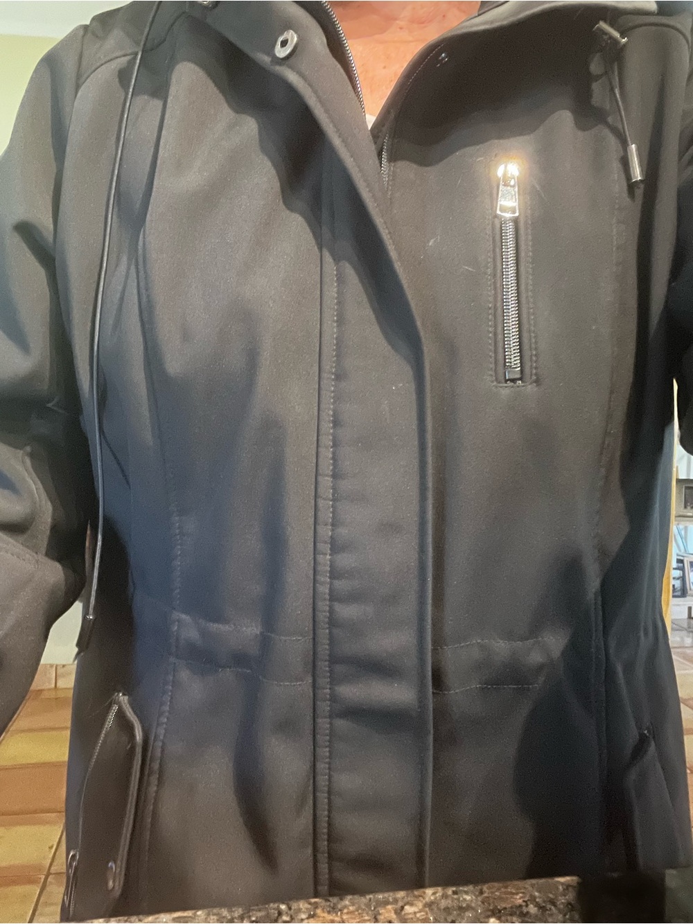 St. John's Bay Black Hooded Zip-Up Trench Coat